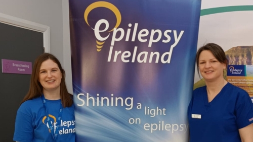 Local Community Resource Officer Catherine to the left hand side in front of an Epilepsy Ireland banner with local Epilepsy Nurse Specialist to the Right hand side