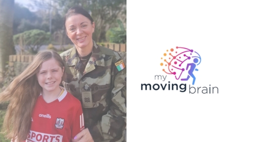 Bernie Hart with her daughter Aine to the left hand side, with the My Moving Brain logo to the right hand side