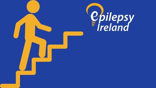 Person walking up STEPS and Epilepsy Ireland logo