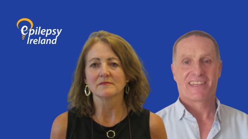 Carina Fitzgerald & Gerry Cullen on blue background with EI Logo on top LHS