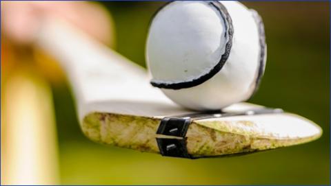 Sliotar on a hurley