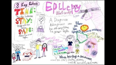 Child's picture highlighting epilepsy and TIME, SAFE. STAY