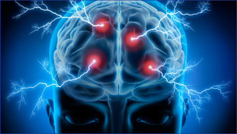 Microscopic image of the brain showing electrical activity 